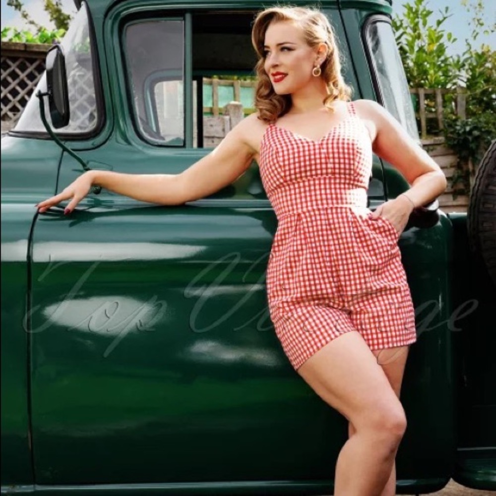 Glamour Bunny 50s Cindy Playsuit in Red Gingham
